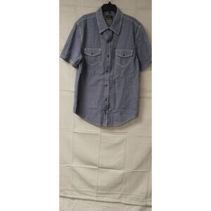 Men America Mens Shirt Short Sleeve Pocket Casual Button Up Stripes Blue XL